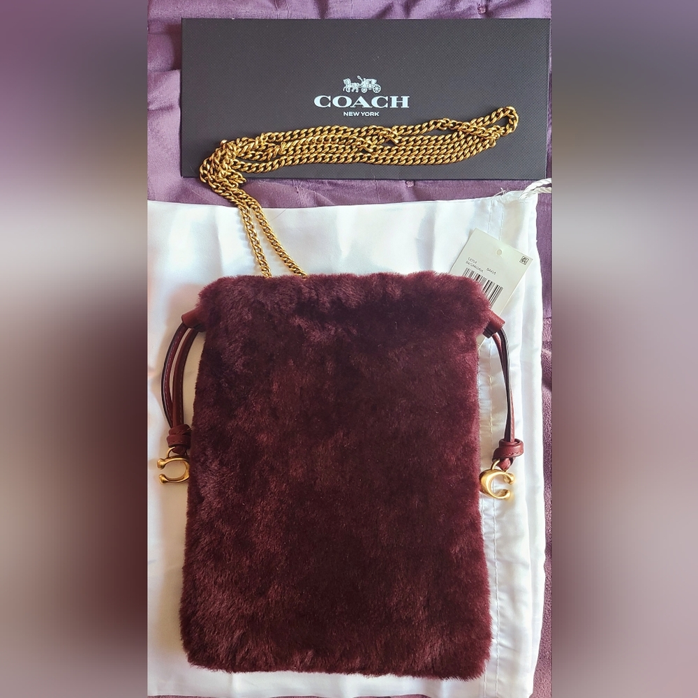 NEW COACH SHEEPSKIN  DRAWSTRING BAG